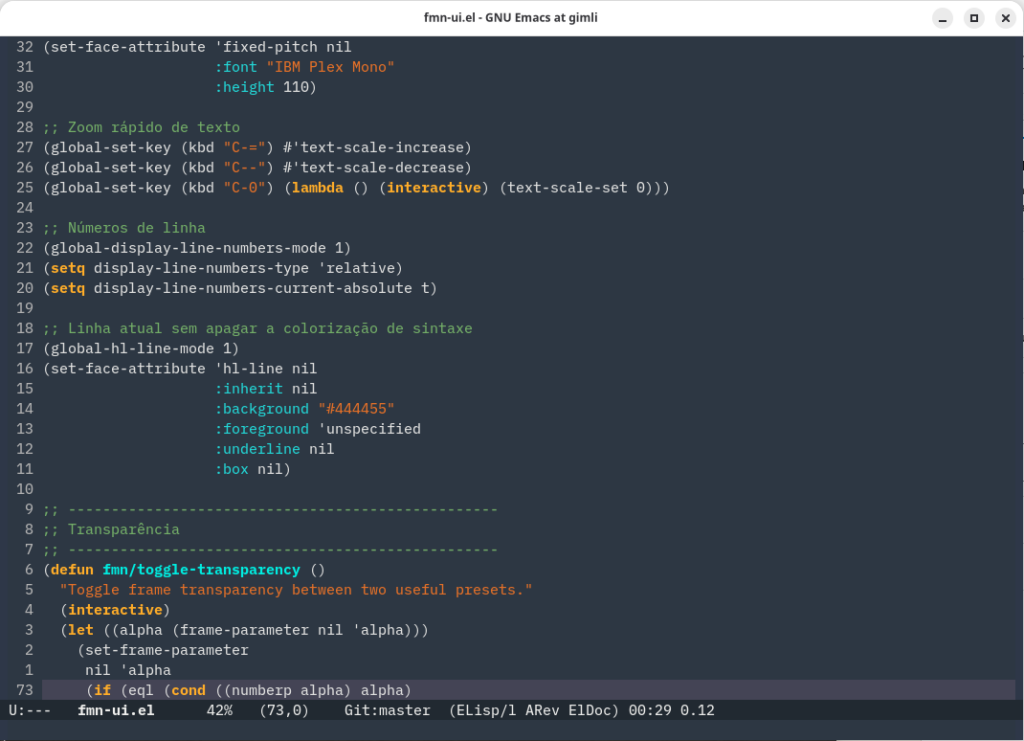 Aparência do Emacs após configuração inicial